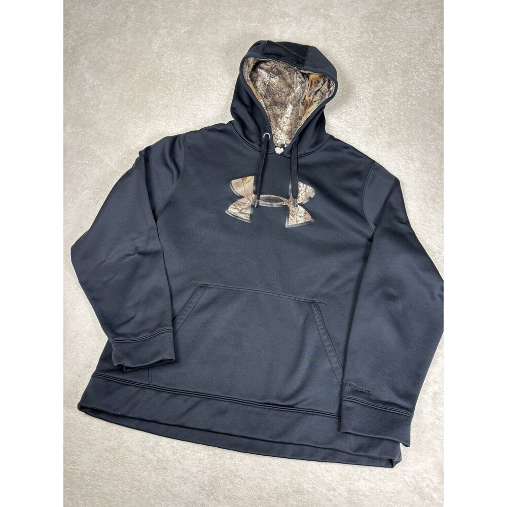 Under Armour Hoodie Men 2XL Black Fleece Storm ColdGear Realtree Camo Pullover